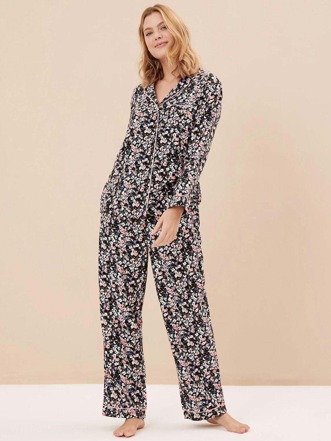 marks & spencer women floral printed pure cotton night suit