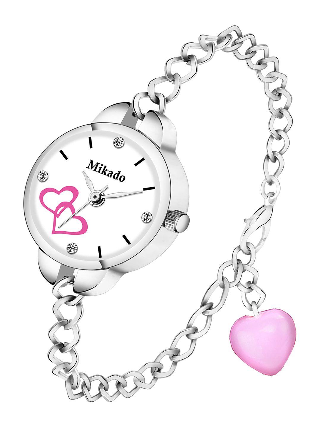 mikado women stainless steel bracelet style straps analogue watch pink chain dil