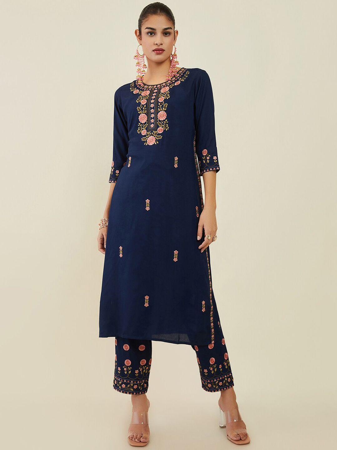 soch women floral embroidered thread work kurta with trousers