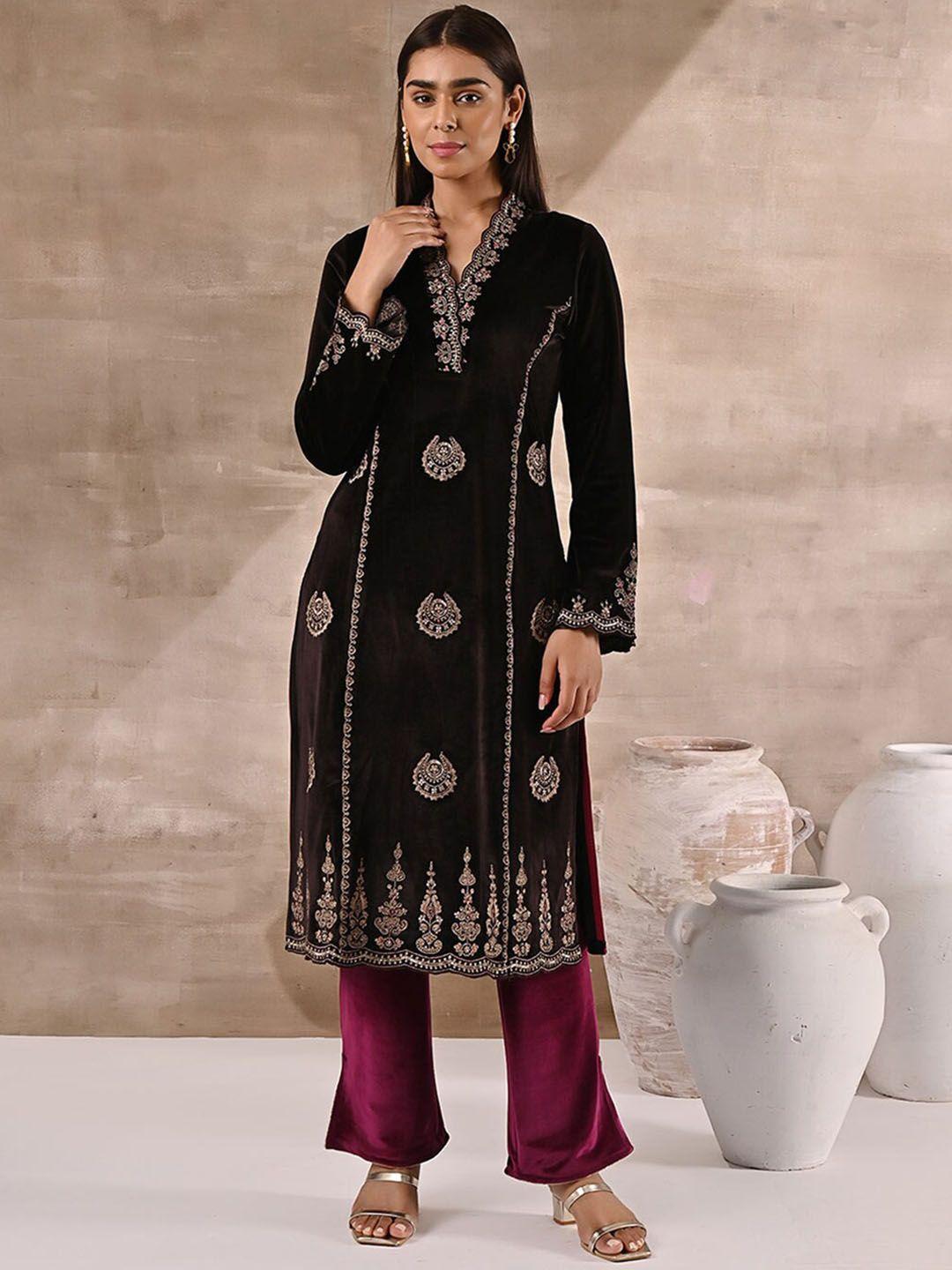 lakshita women ethnic motifs embroidered sequins velvet kurta