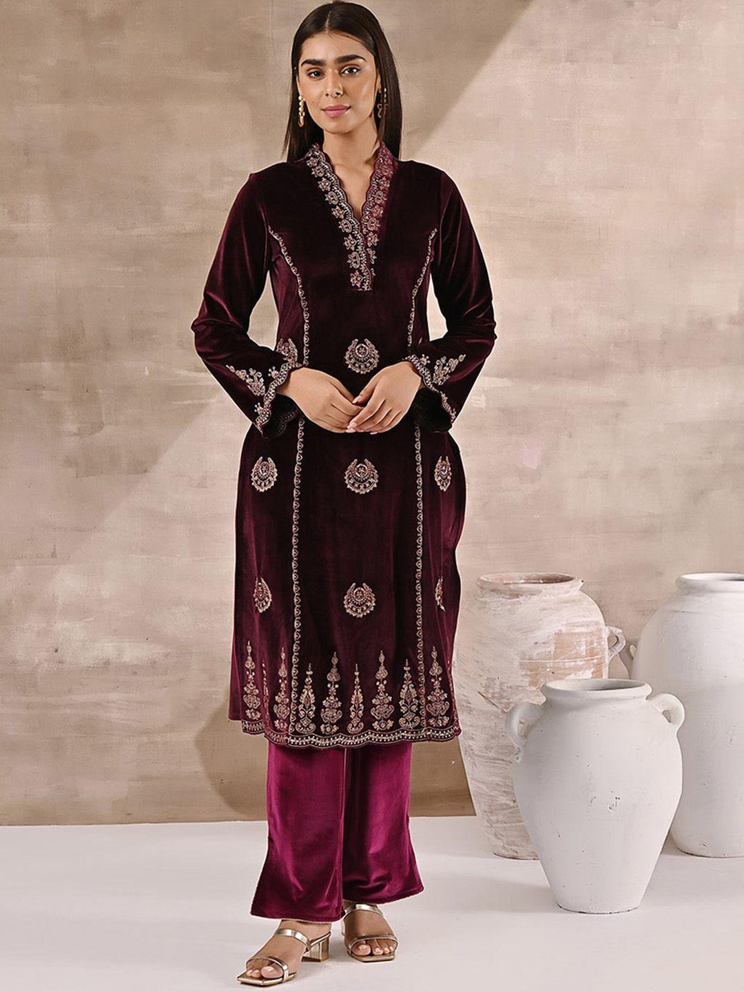 lakshita women plus size ethnic motifs embroidered velvet kurta