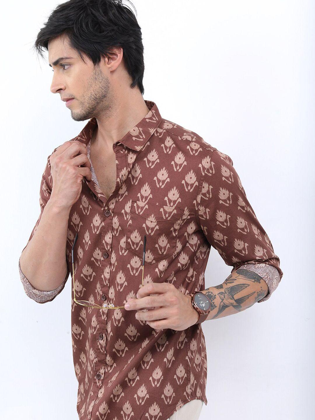 ketch men slim fit floral printed cotton casual shirt