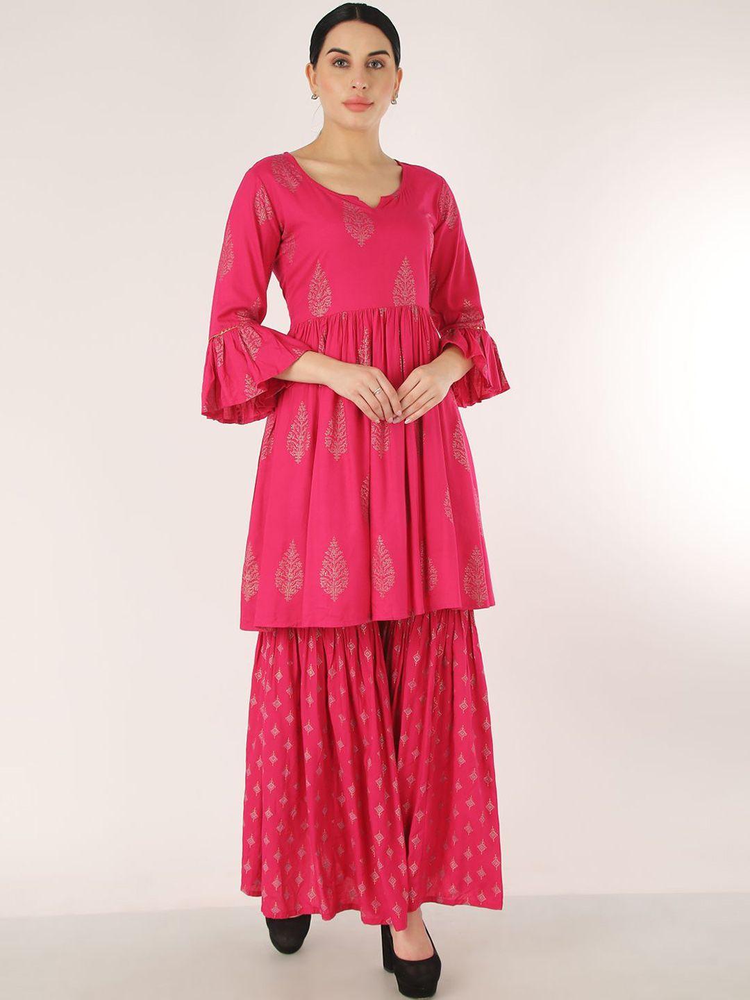 metro-fashion printed flared sleeves a-line kurta with sharara