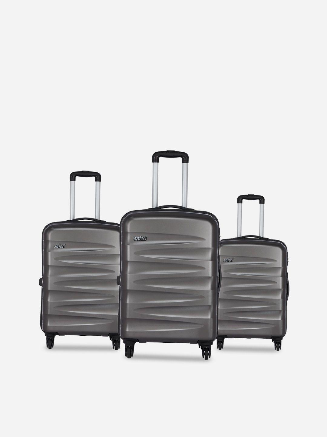 safari ngage set of 3 textured hard-sided gun-metal trolley suitcase