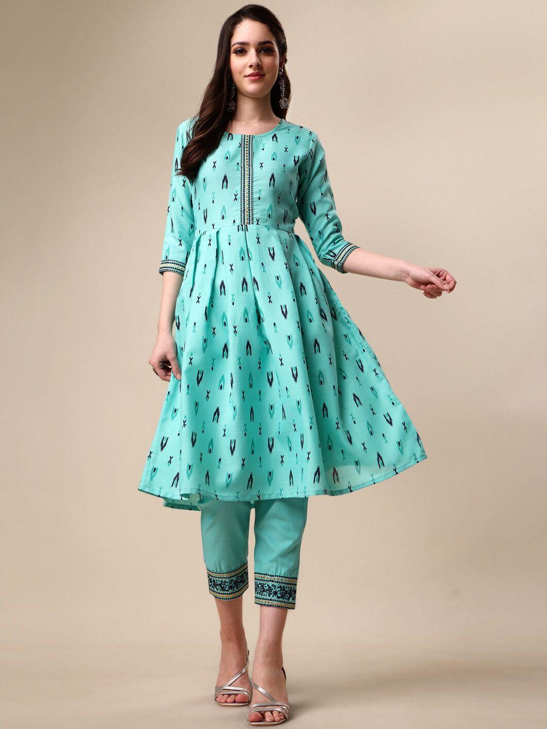 kalini women ikat print a-line style kurta with trousers