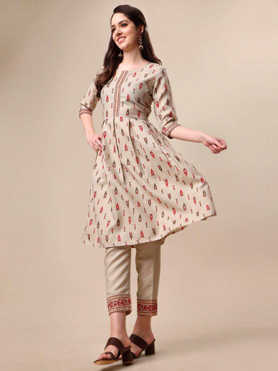 kalini women ikat print a-line style kurta with trousers