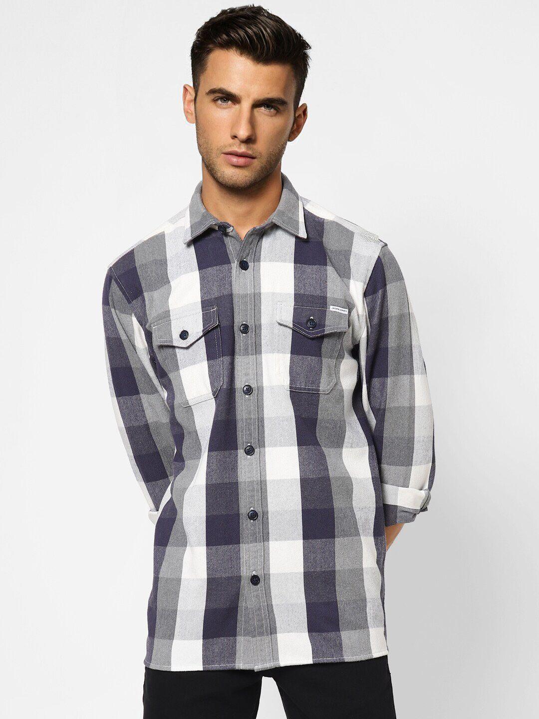 jack & jones spread collar buffalo checked casual shirt