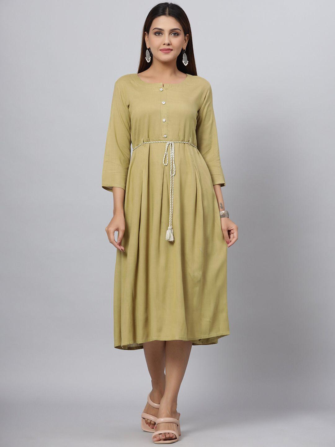 juniper fit & flare round neck midi ethnic dress