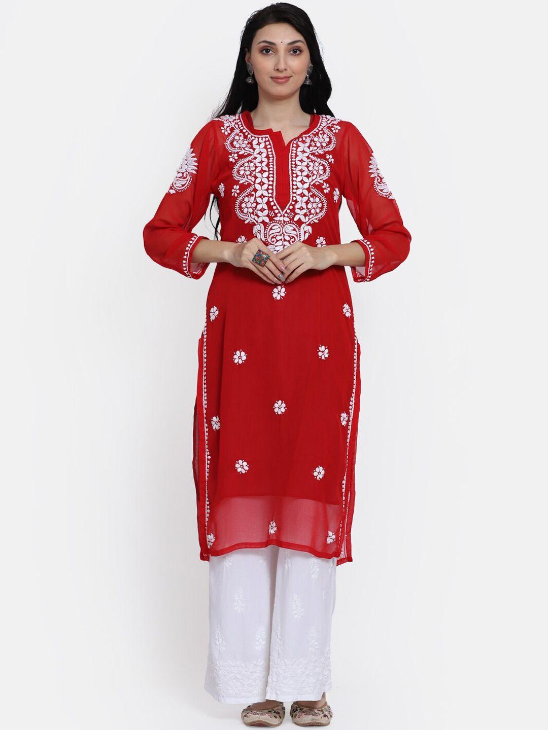 paramount chikan women ethnic motifs chikankari embroidered kurta with palazzos