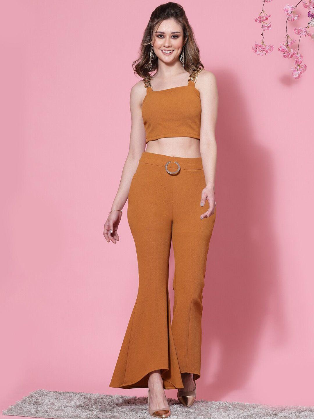 kassually women chain detailed crop top with flared trouser co-ords