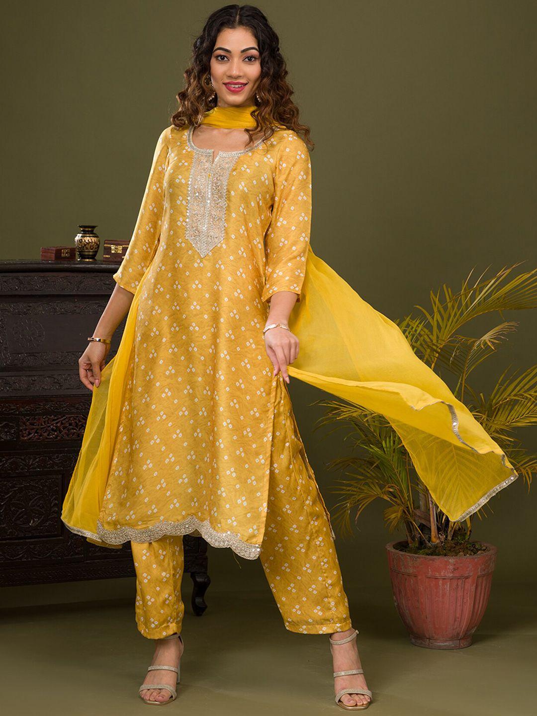 koskii women bandhani printed gotta patti kurta with trousers & with dupatta