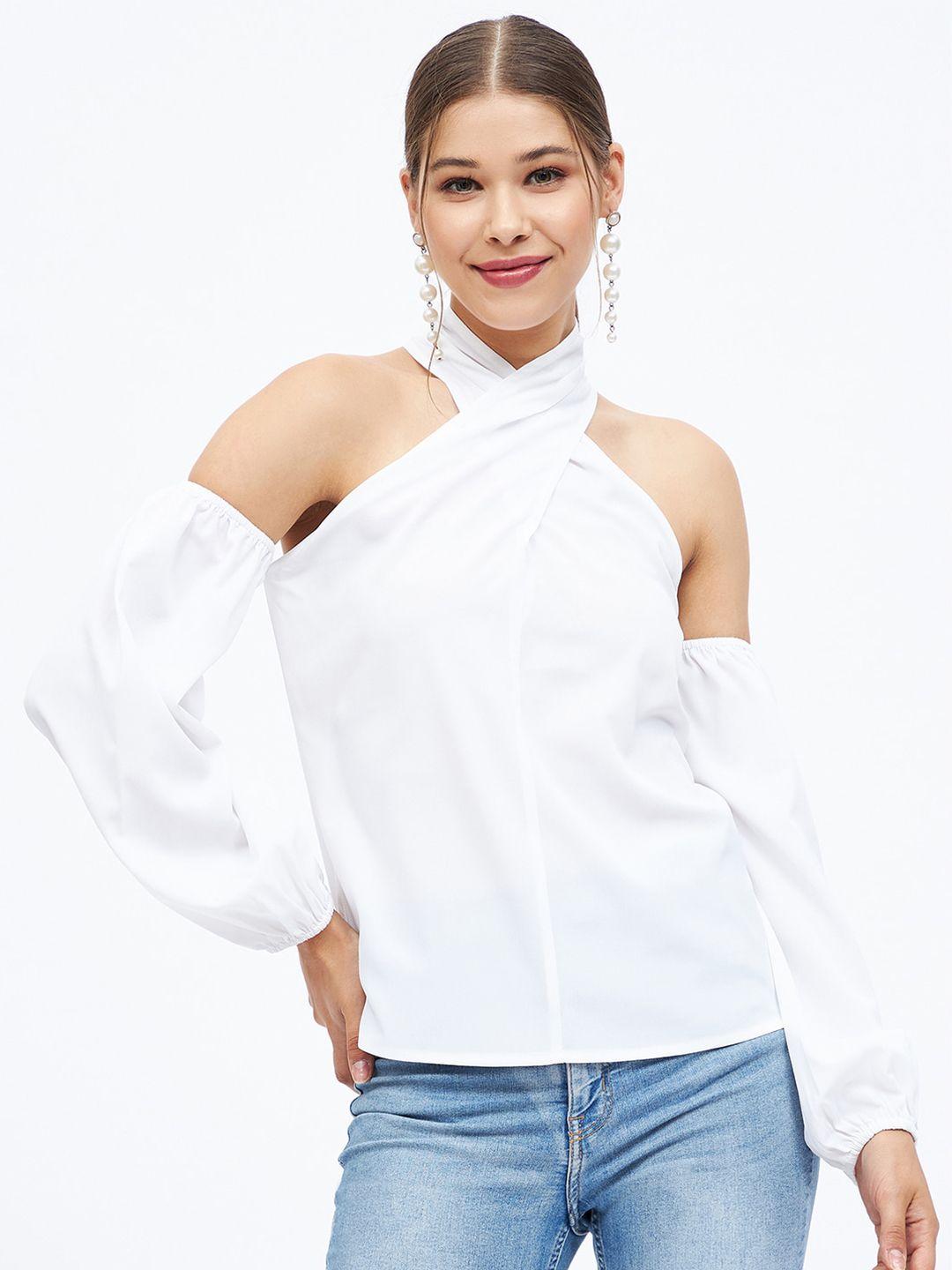 harpa stylised halter neck puff sleeves regular top