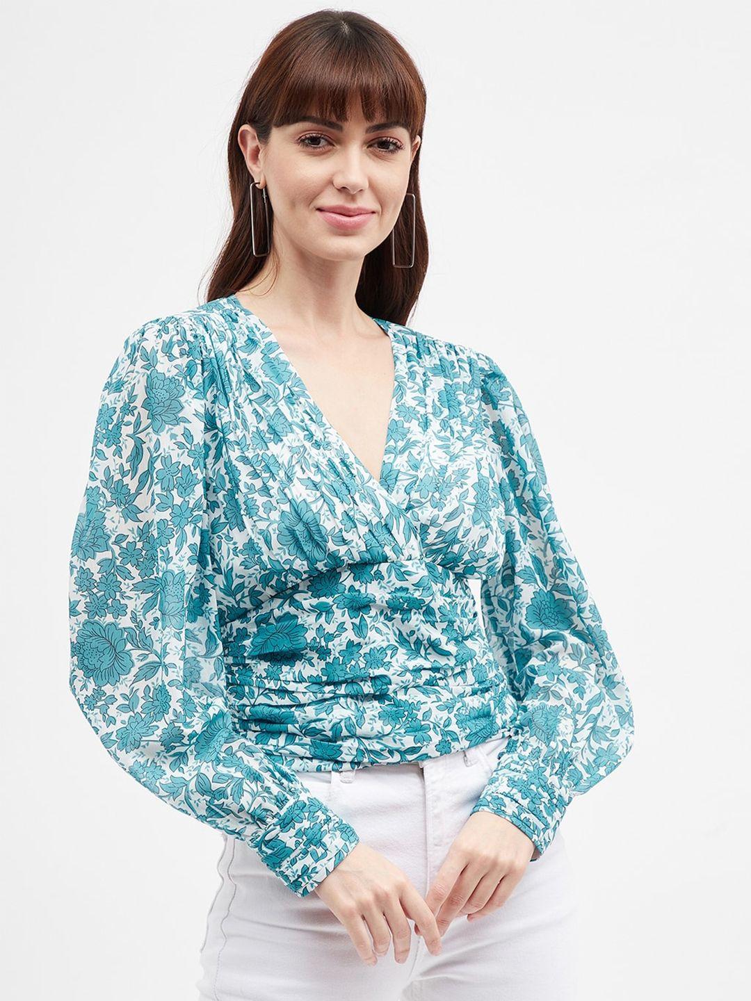 harpa floral printed puff sleeve wrap top