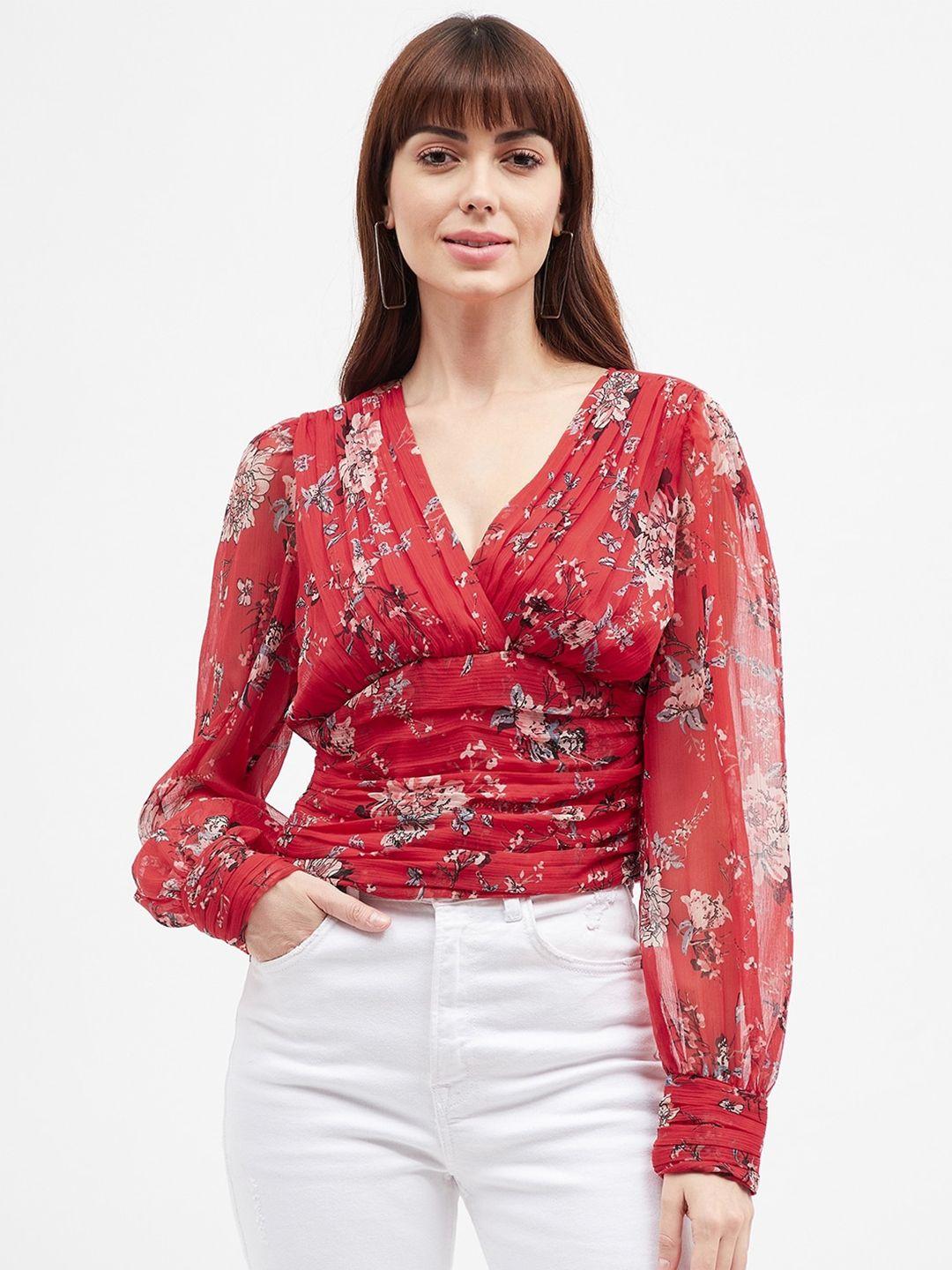 harpa floral print chiffon wrap crop top