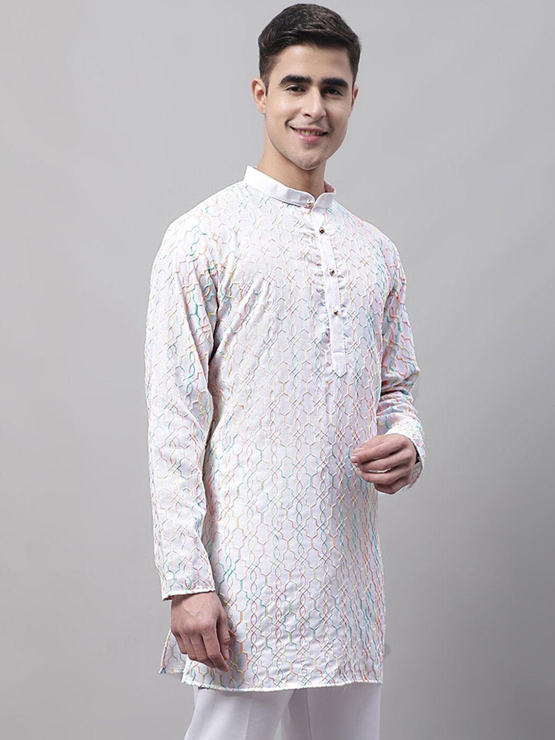 jompers men geometric embroidered pure cotton kurta