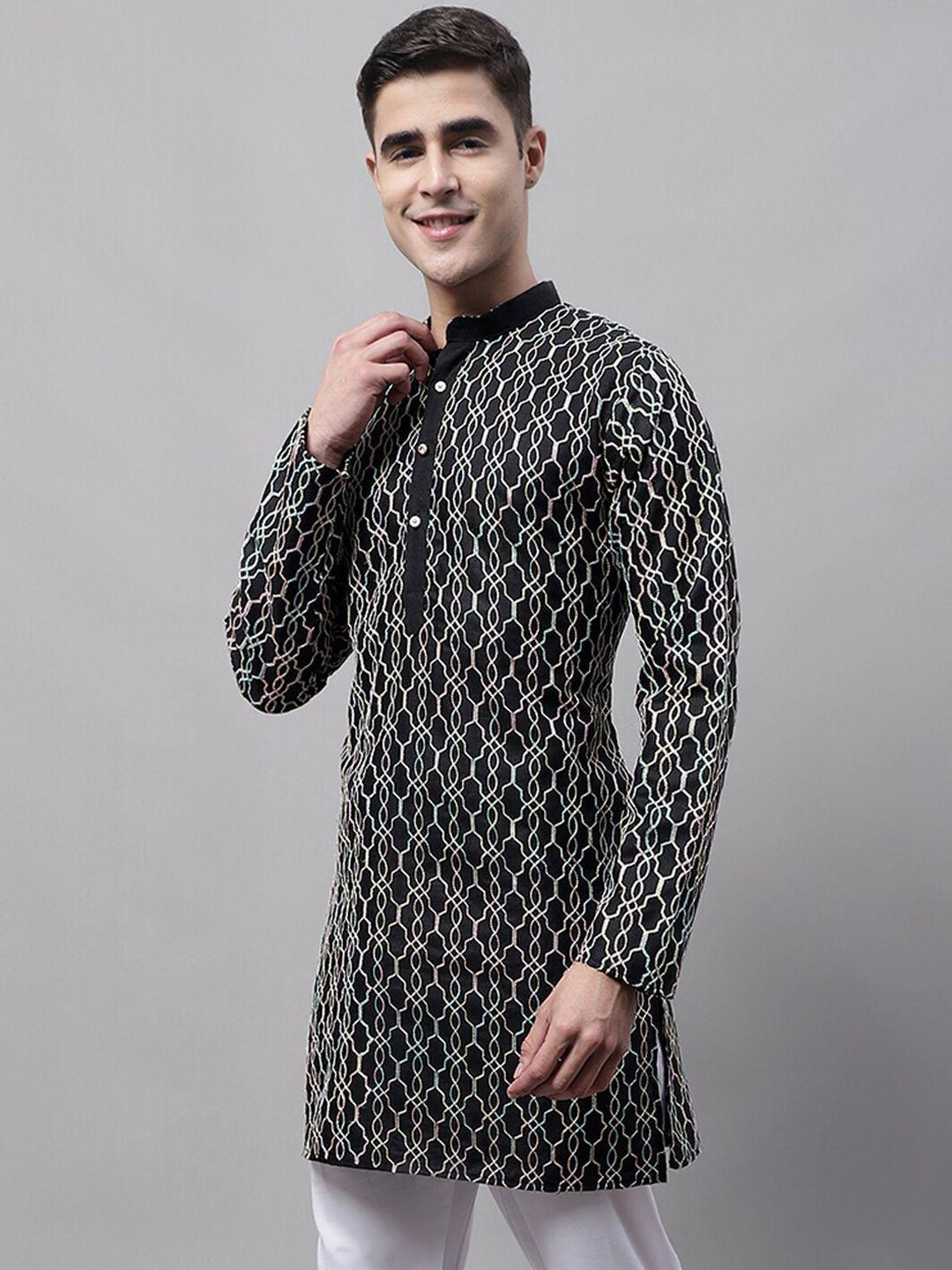 jompers men geometric embroidered pure cotton kurta