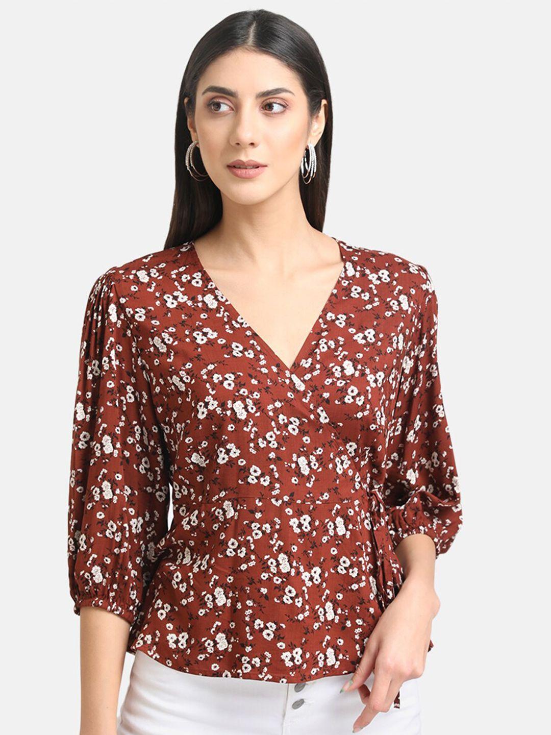 kazo floral printed wrap top