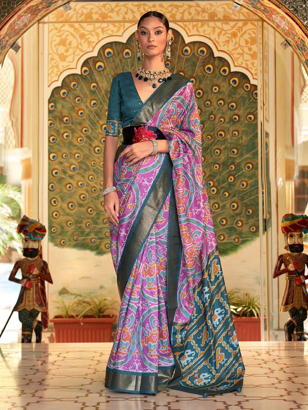 anouk ethnic motifs zari silk blend patola saree