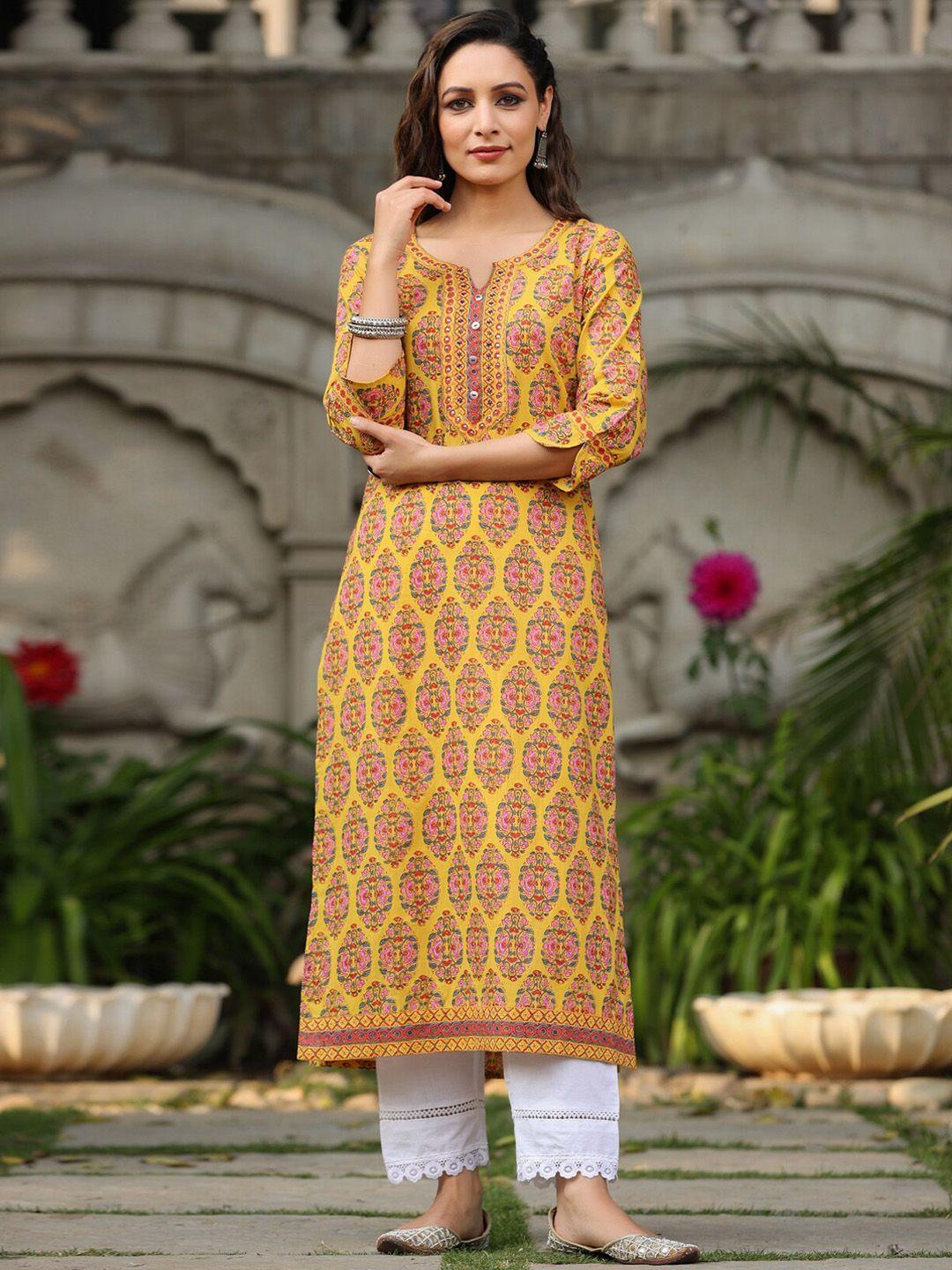 rain & rainbow women ethnic motifs printed pure cotton kurta