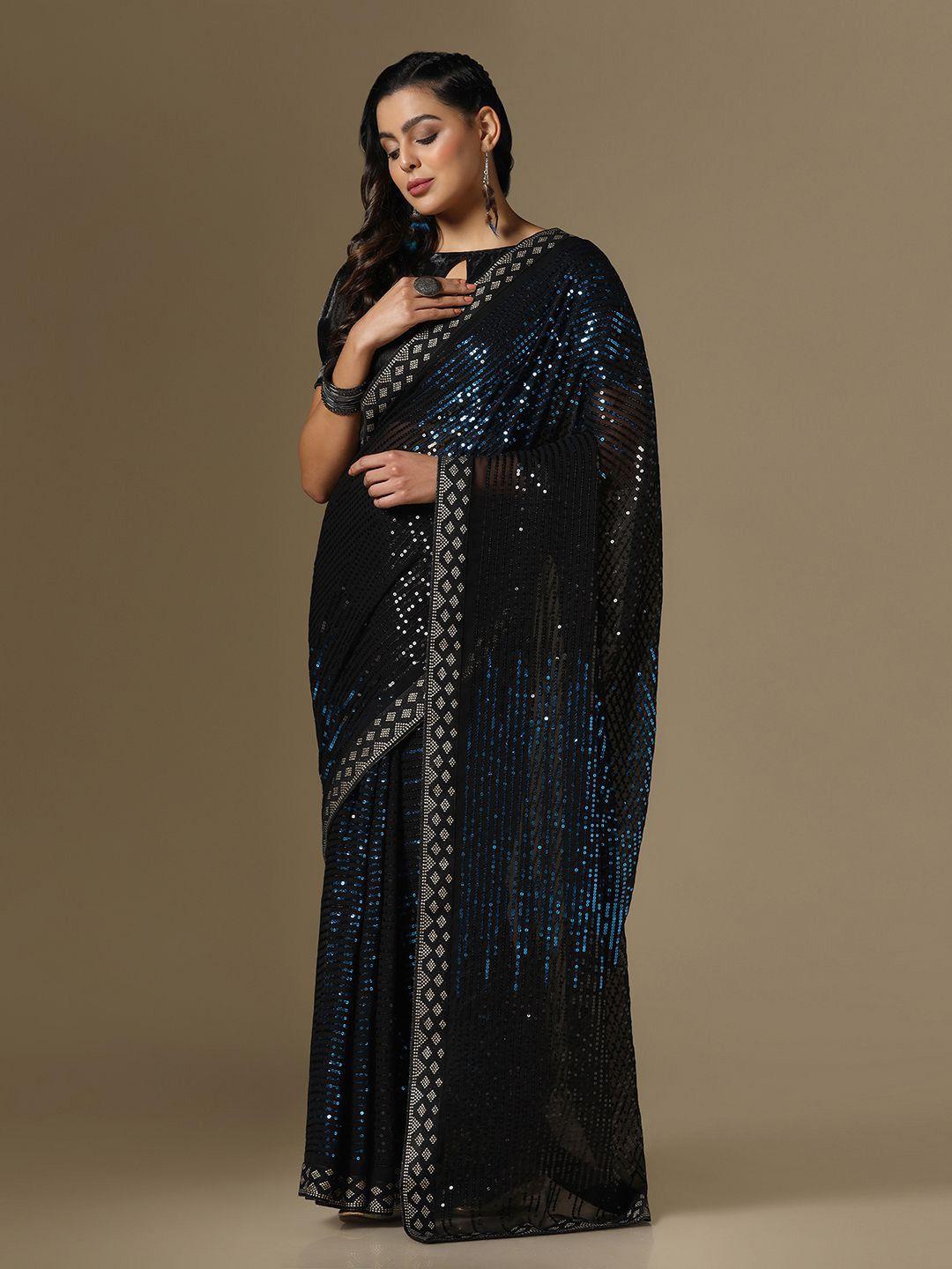 mitera embellished sequinned heavy work saree