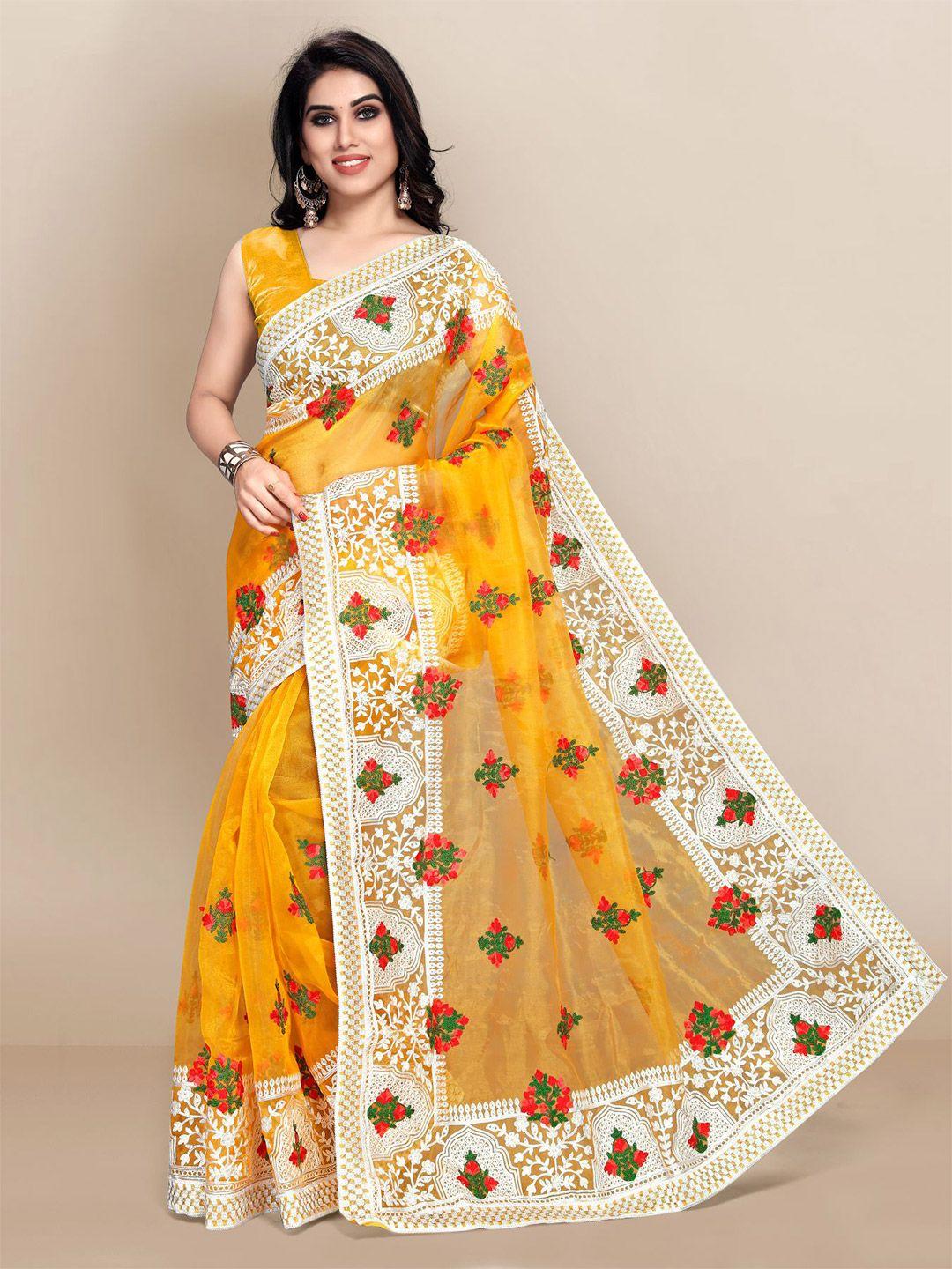 vairagee floral embroidered organza saree