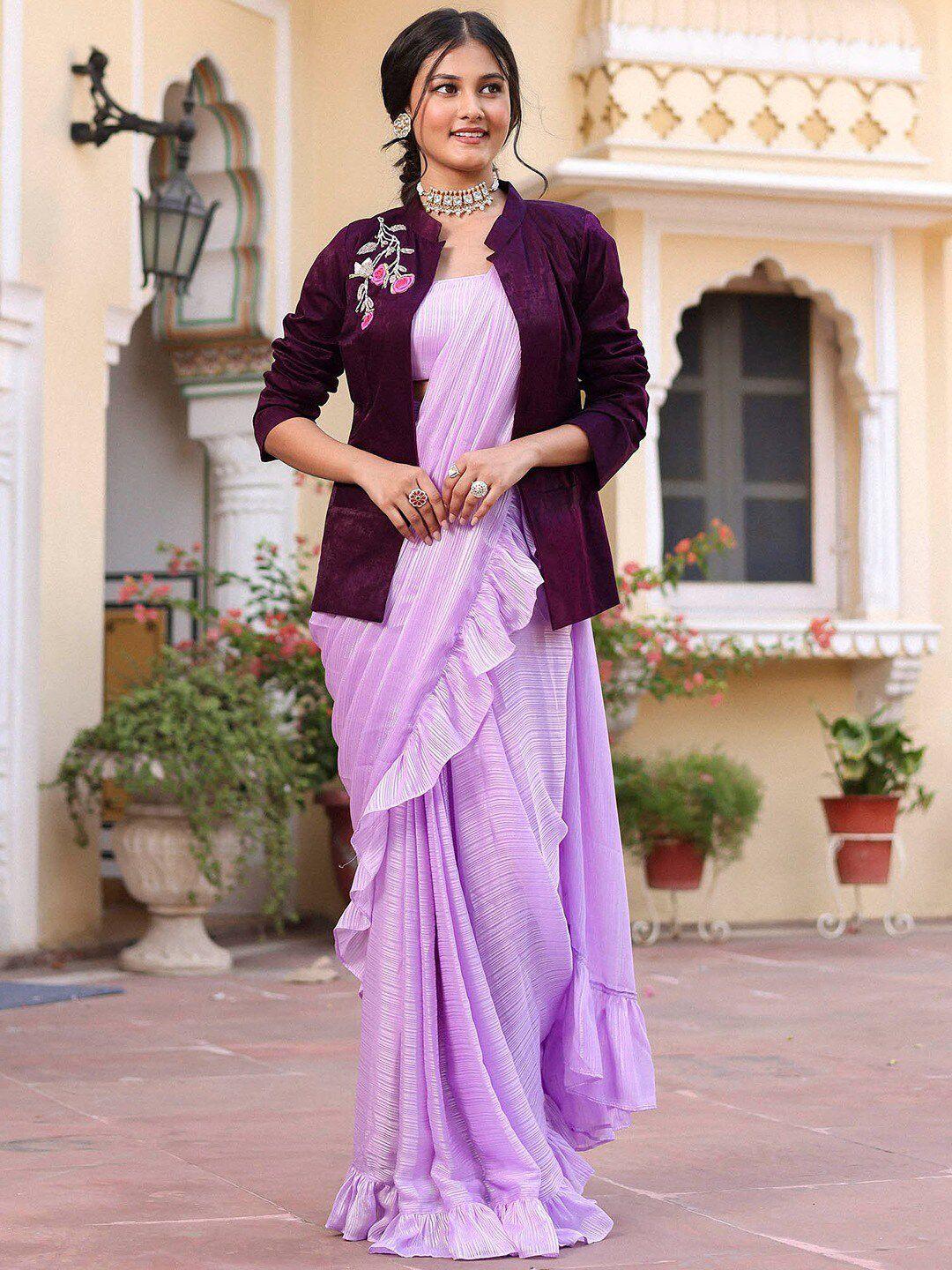 lavanya the label ruffled saree with embroidered jacket