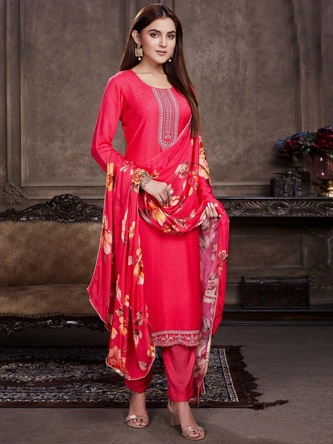 stylee lifestyle embroidered pure silk unstitched dress material