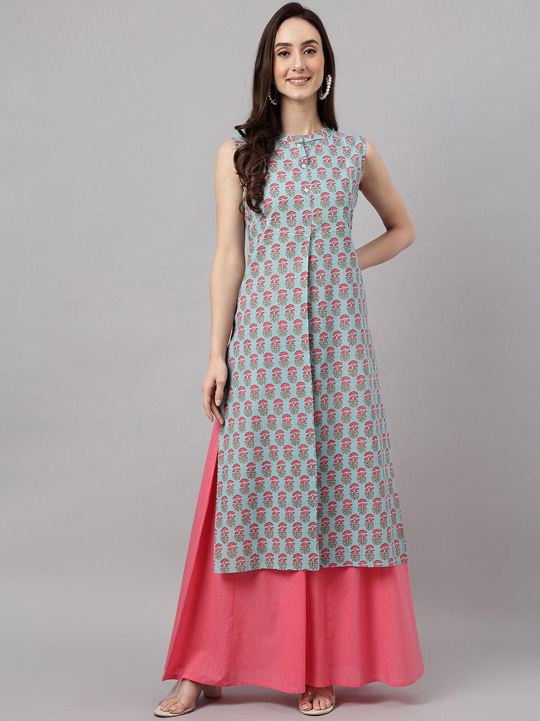 janasya women ethnic motifs printed block print straight cotton kurta