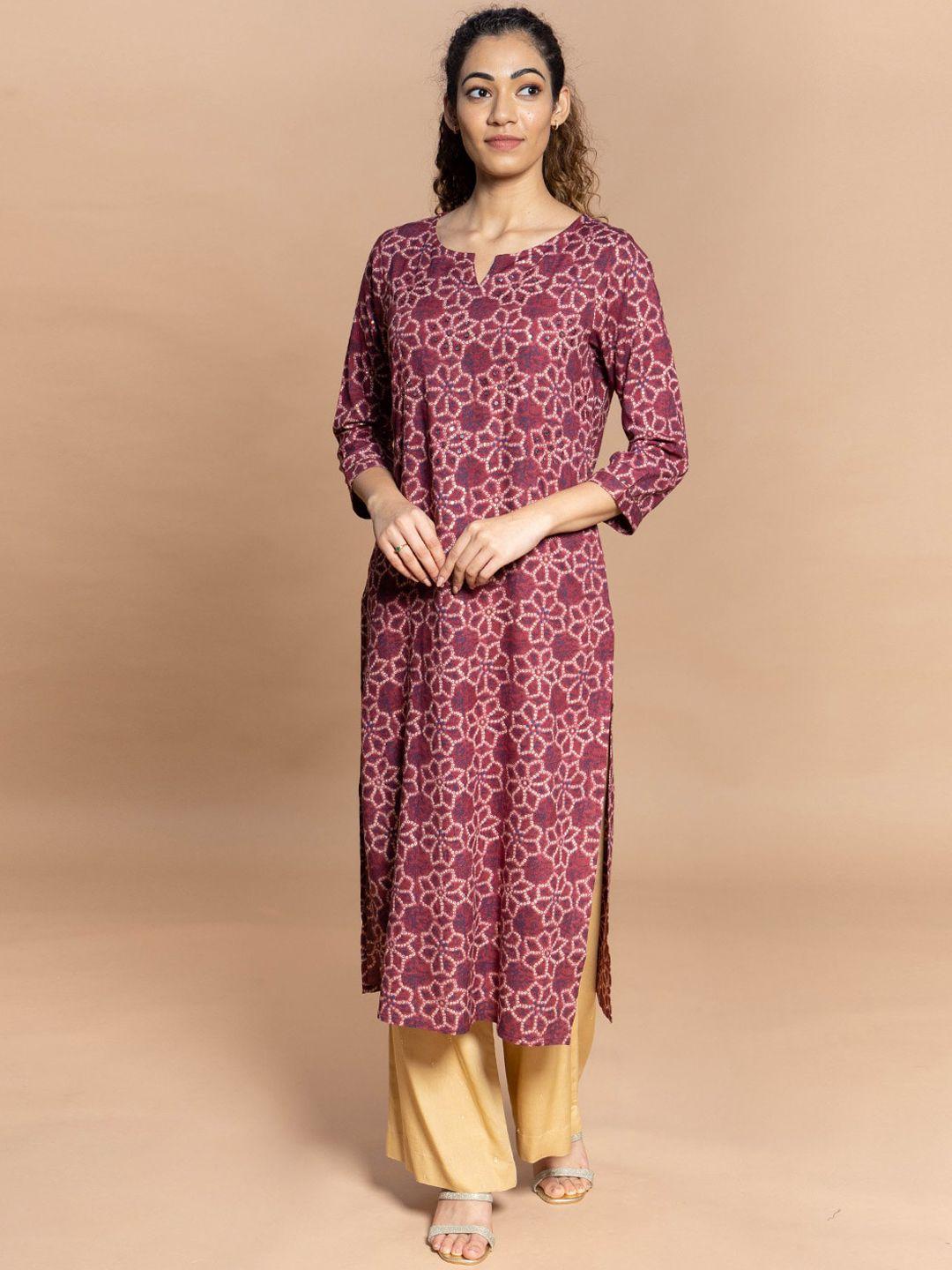 rmya ethnic motifs printed notch neck mirror work kurta