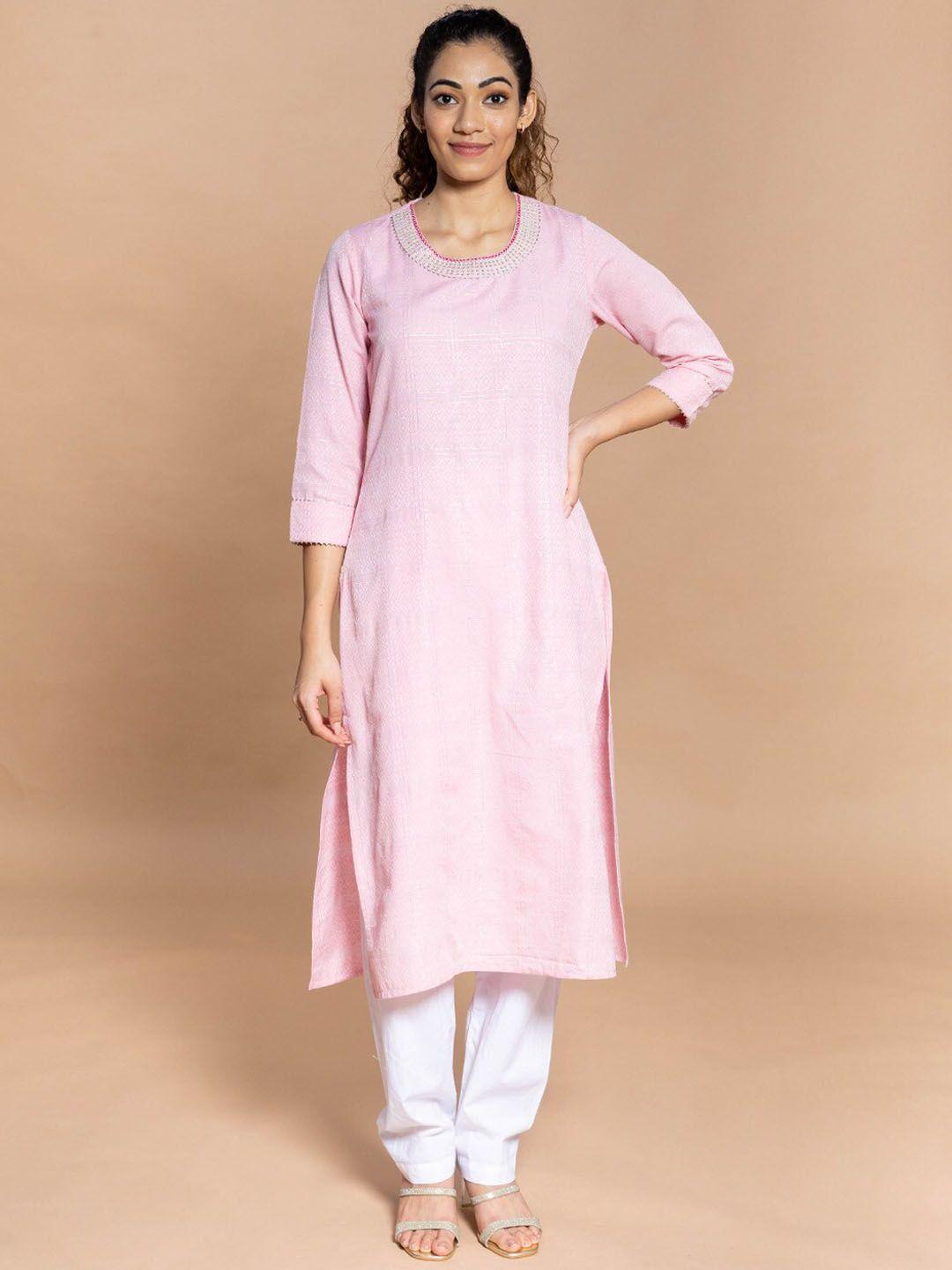 rmya woven design embellished neckline kurta