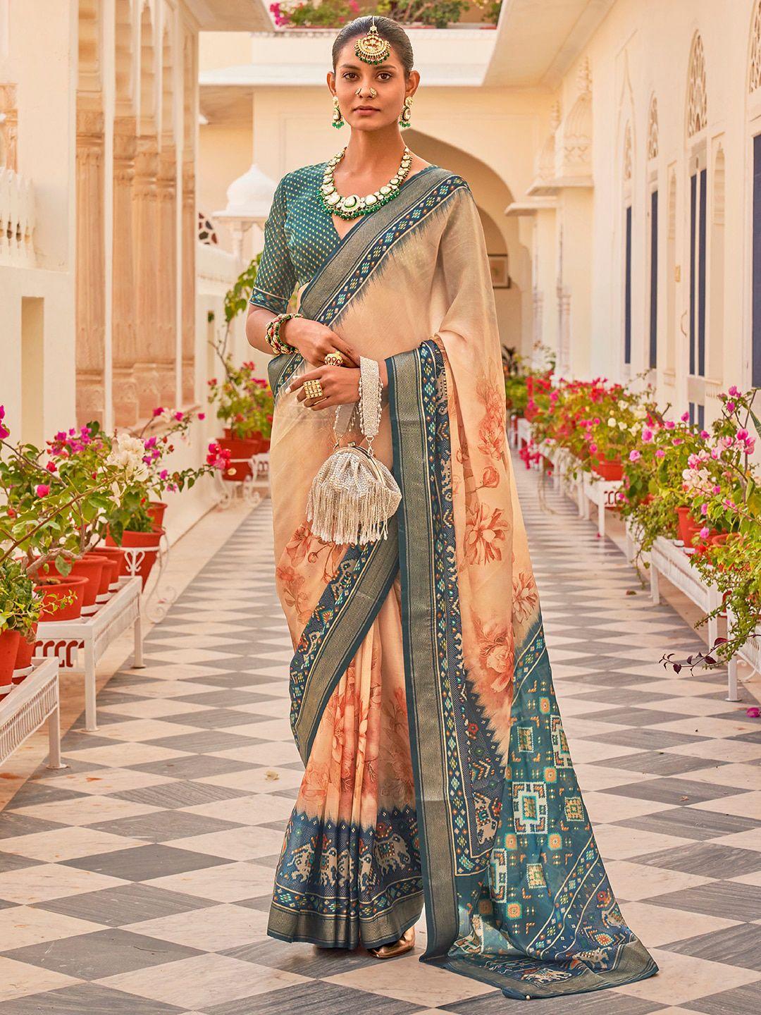 anouk floral printed zari silk blend patola saree