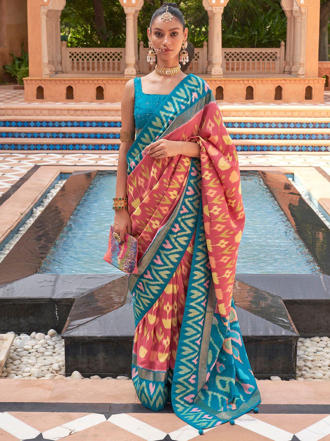 anouk ethnic motifs silk blend ikat saree