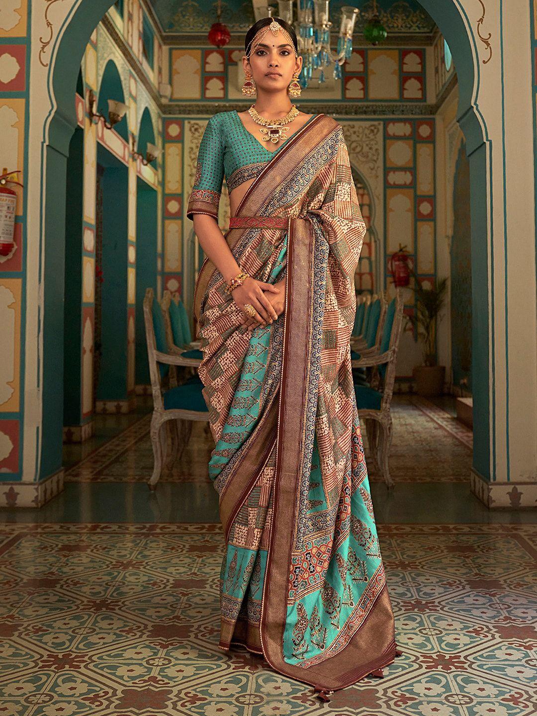 anouk ethnic motifs printed zari silk blend banarasi saree