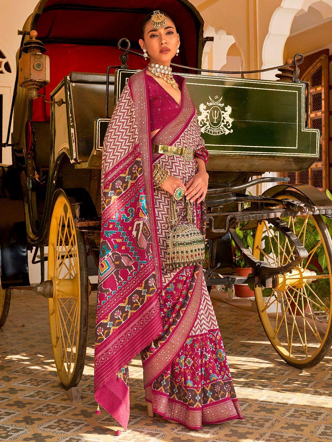 anouk printed silk blend embellished pochampally saree