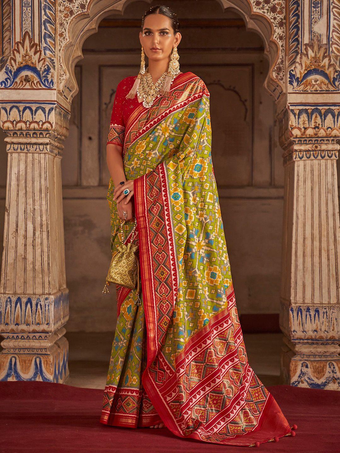 anouk ethnic motifs printed zari silk blend pochampally saree