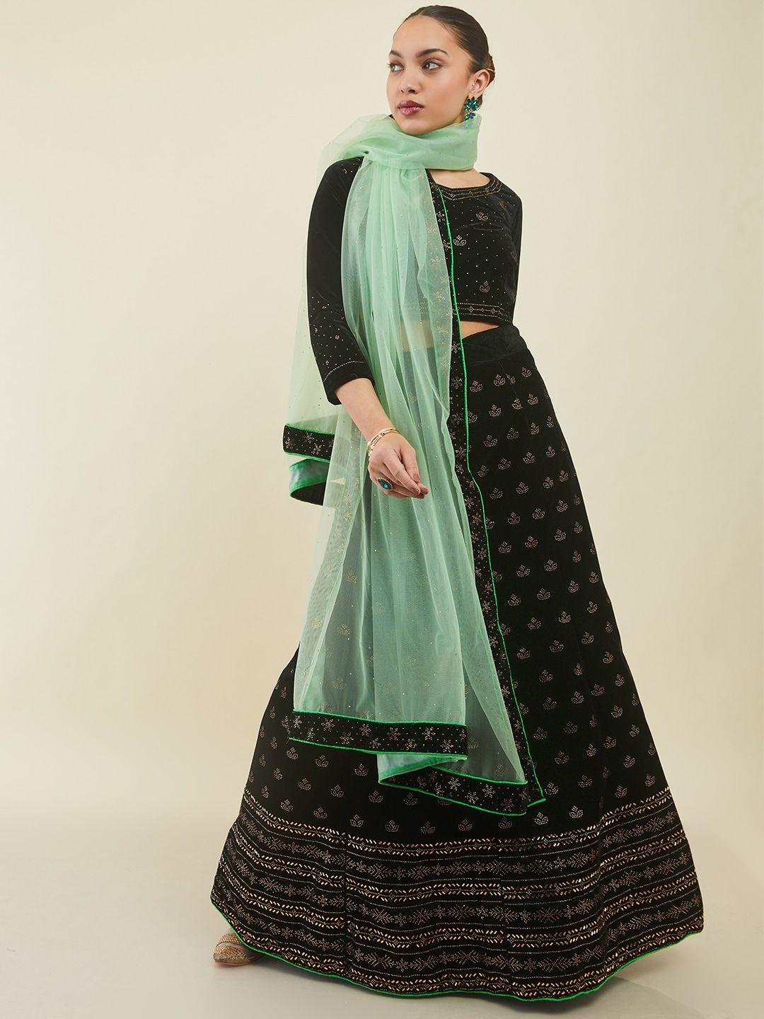 soch embellished velvet unstitched lehenga & blouse with dupatta