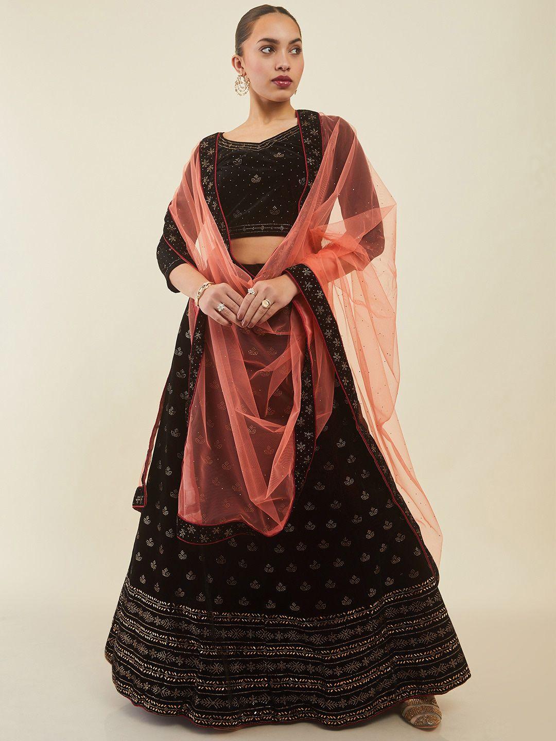 soch embellished sequinned unstitched lehenga & blouse with dupatta