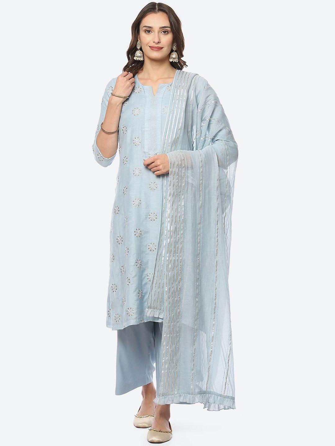 biba women plus size floral embroidered chanderi silk kurta with palazzos & dupatta