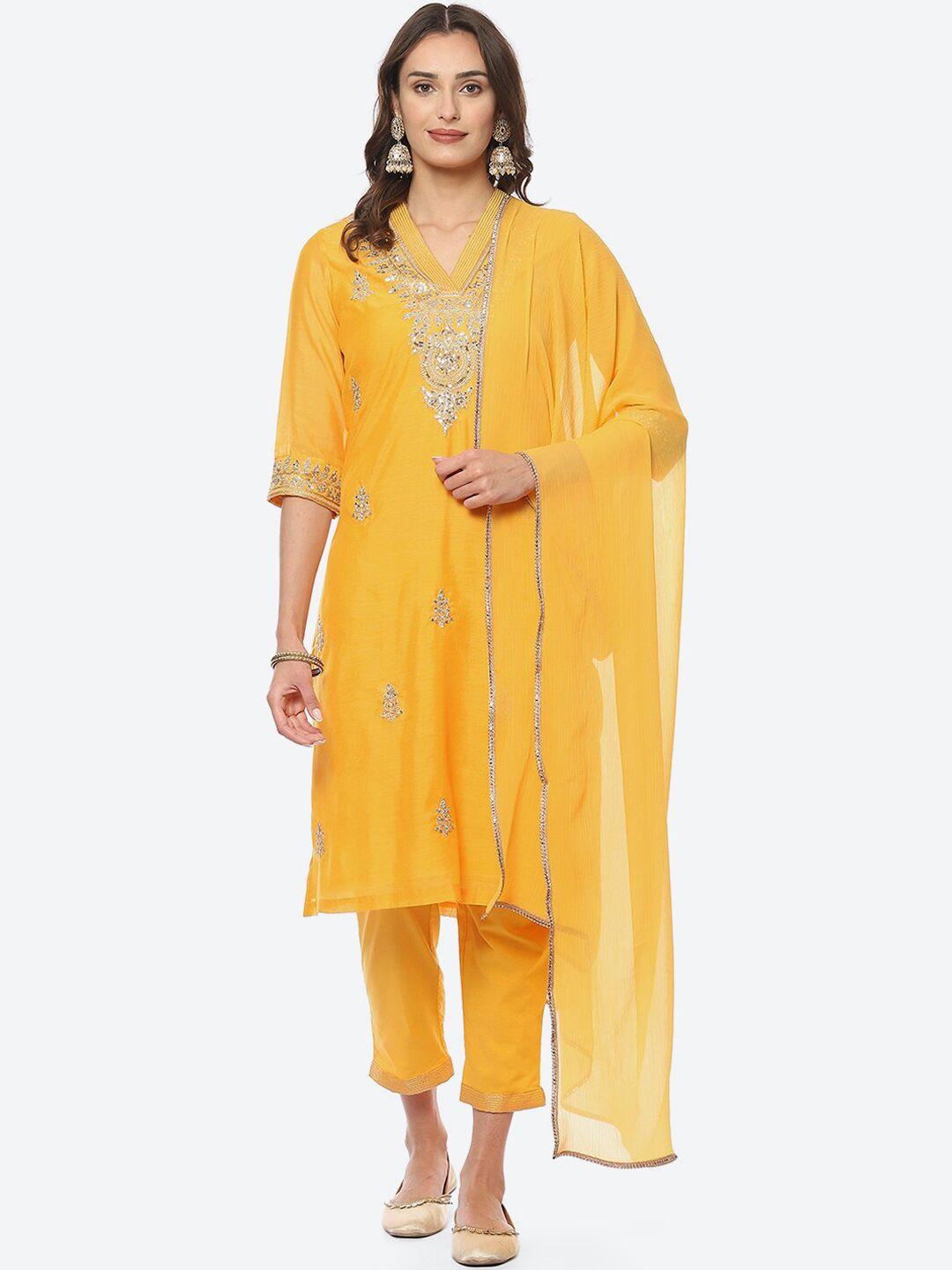 biba women ethnic motifs embroidered kurta with trousers & dupatta