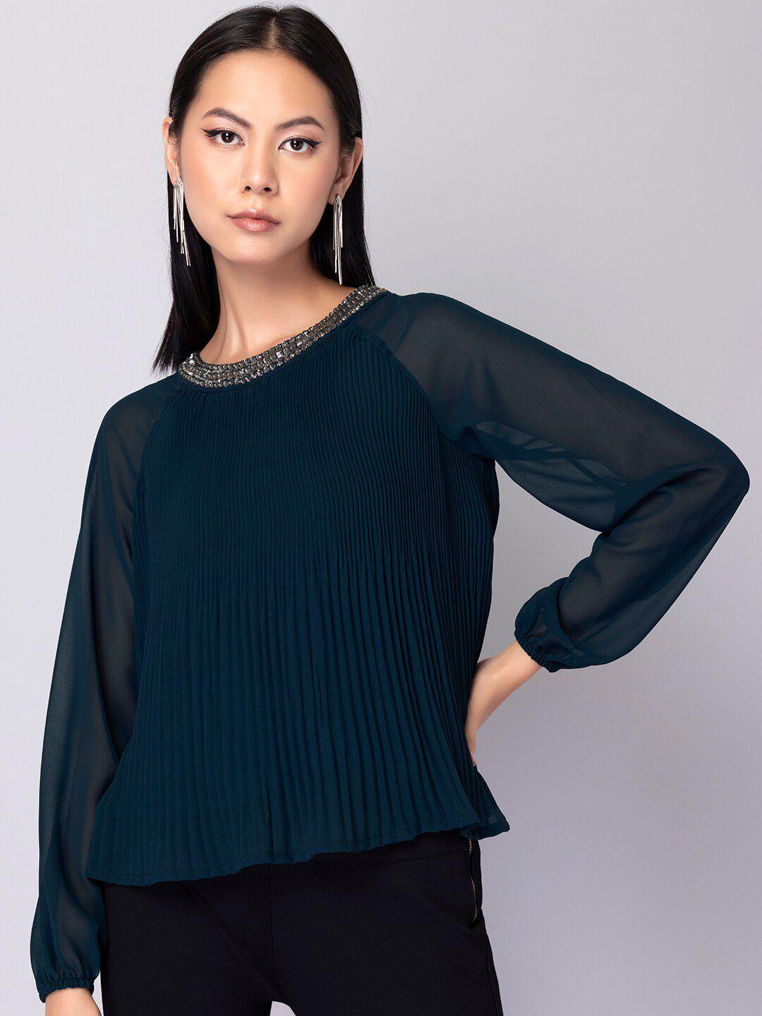 faballey jewel neck puff sleeve top