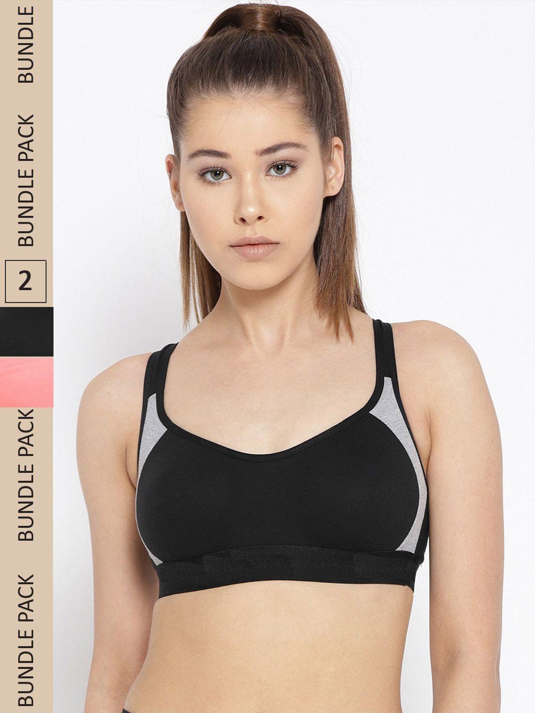 dressberry pack of 2 colourblocked non padded workout bra