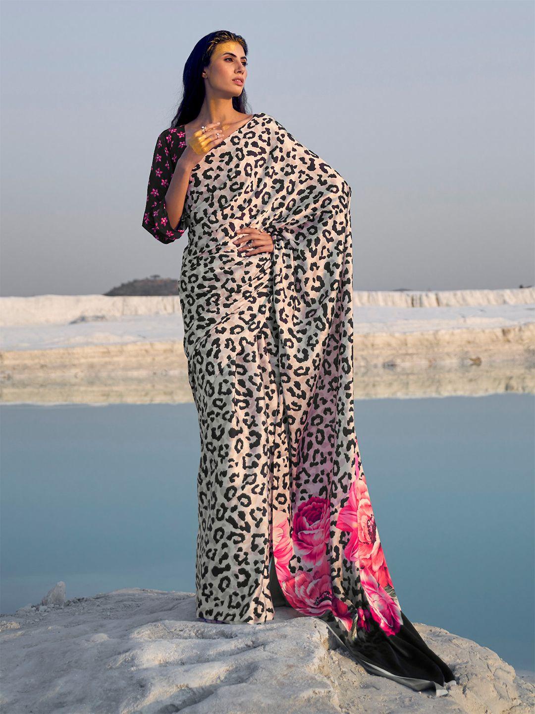 anouk ethnic printed pure crepe saree with matching blouse