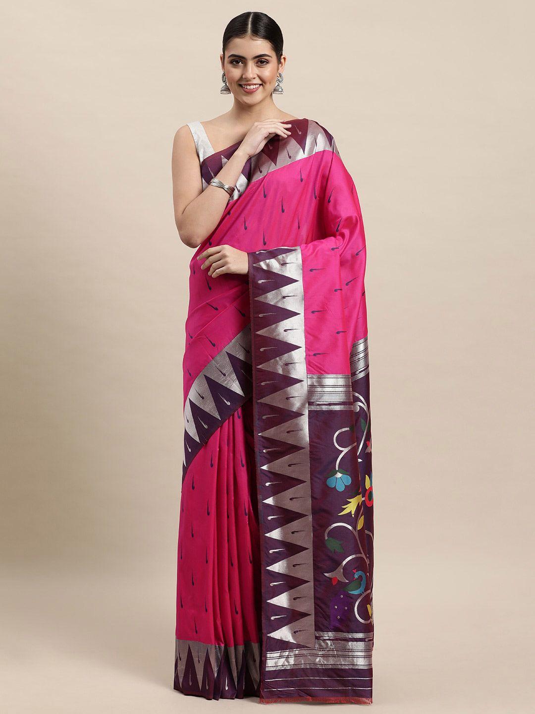 royal rajgharana saree geometric woven design zari pure silk paithani saree