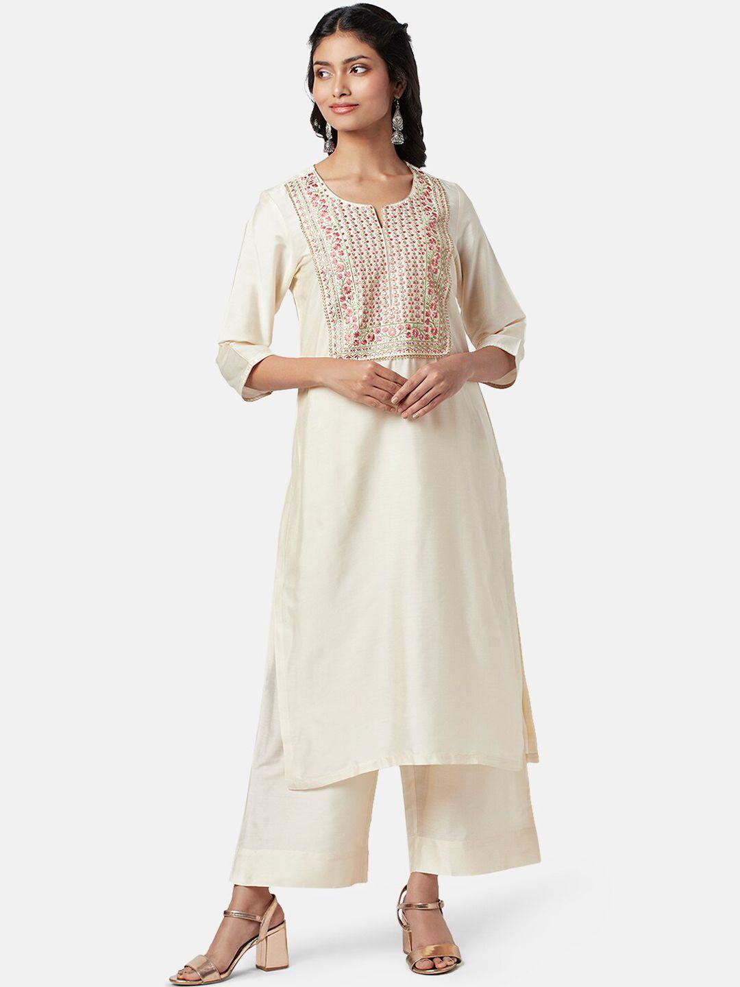 rangmanch by pantaloons floral embroidered yoke design kurta with palazzos & dupatta