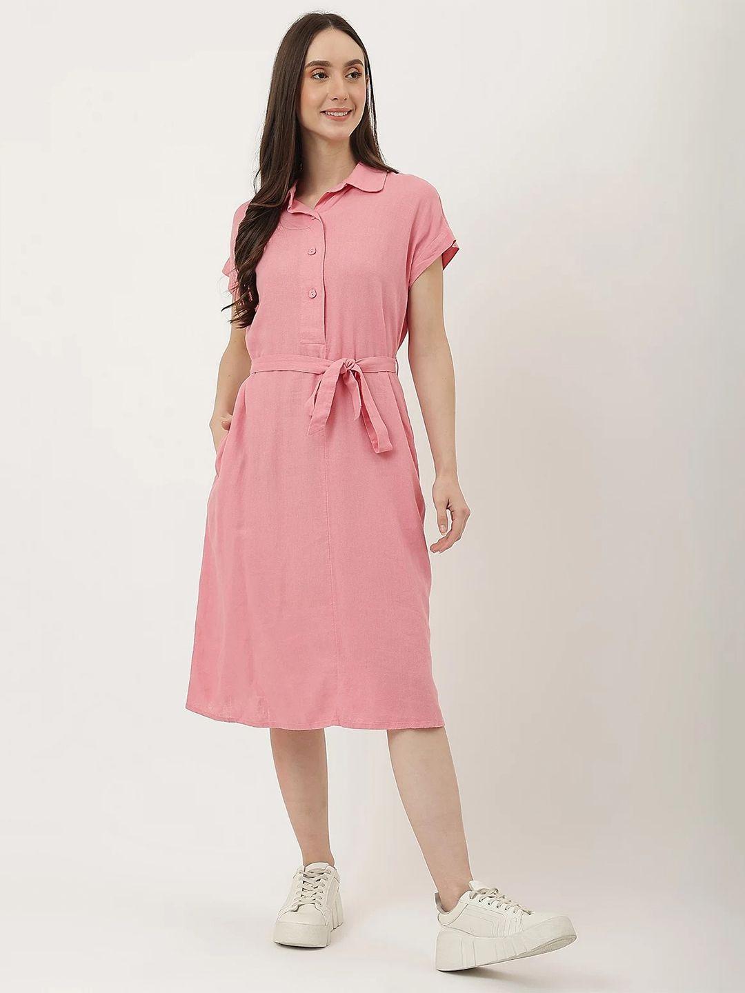 marks & spencer shirt collar cap sleeves midi dress with belt