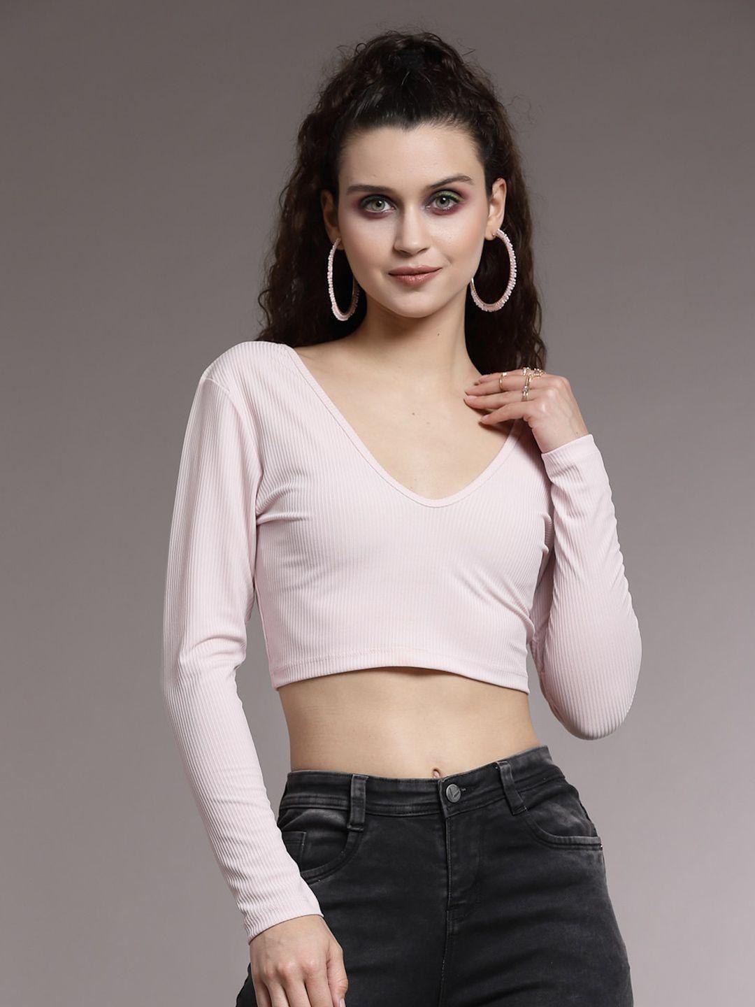 kassually v-neck long sleeves crop fitted top