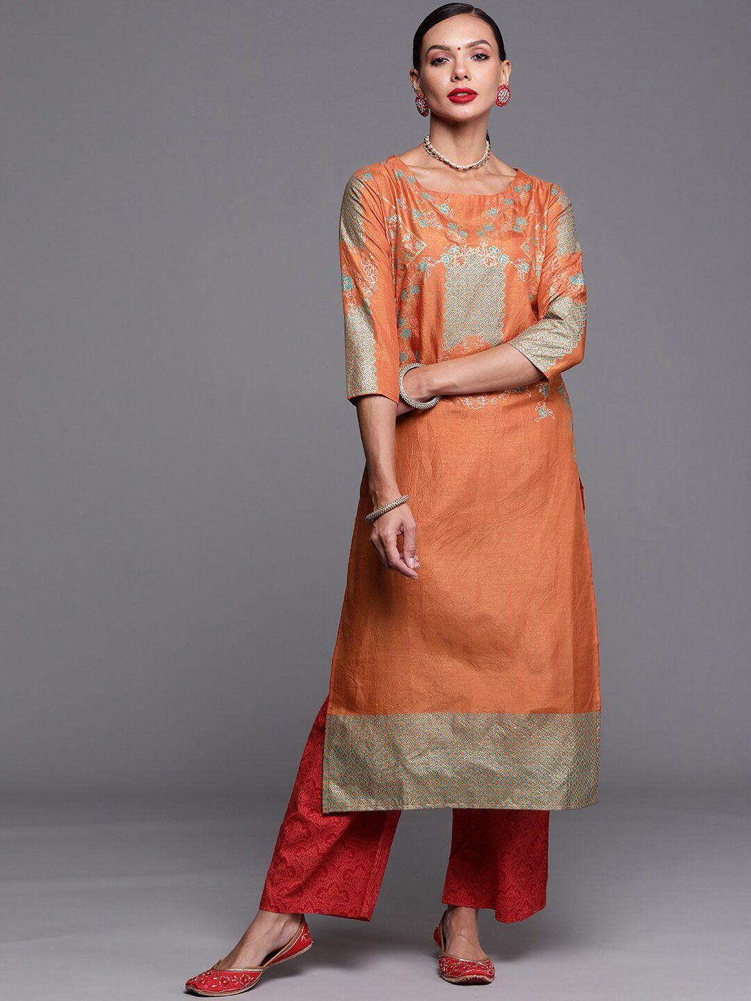 indo era women boat neck ethnic motifs printed straight kurta