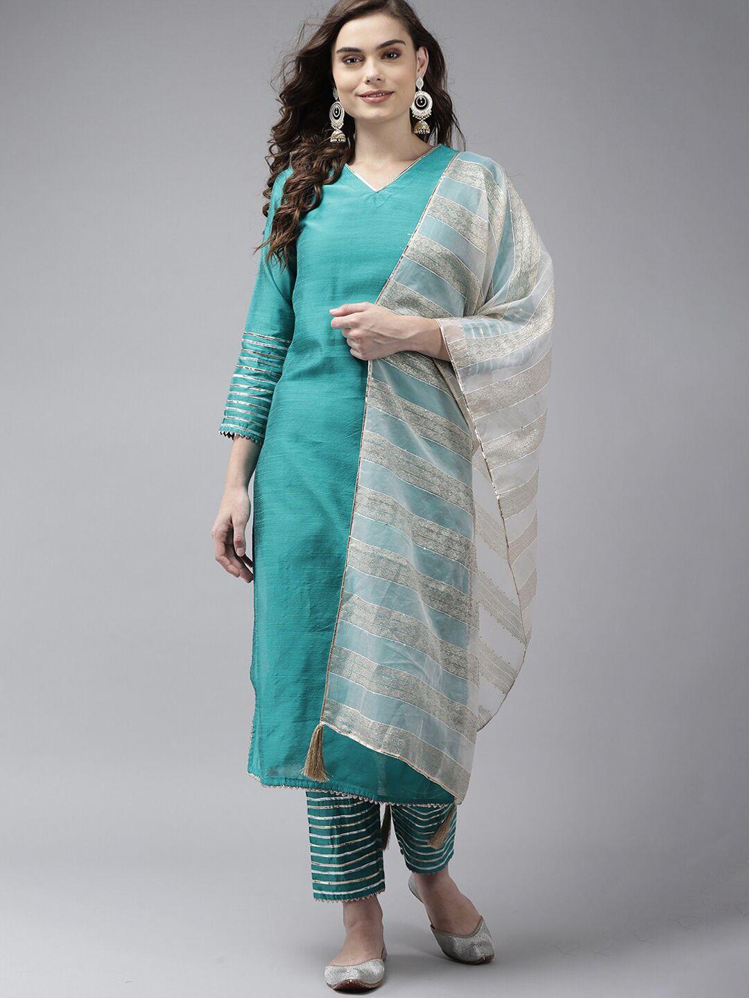 indo era gotta patti chanderi cotton kurta with trousers & dupatta