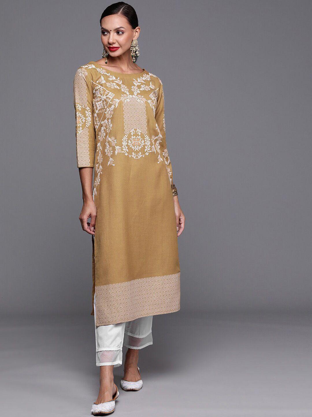 indo era ethnic motifs printed boat neck cotton kurta