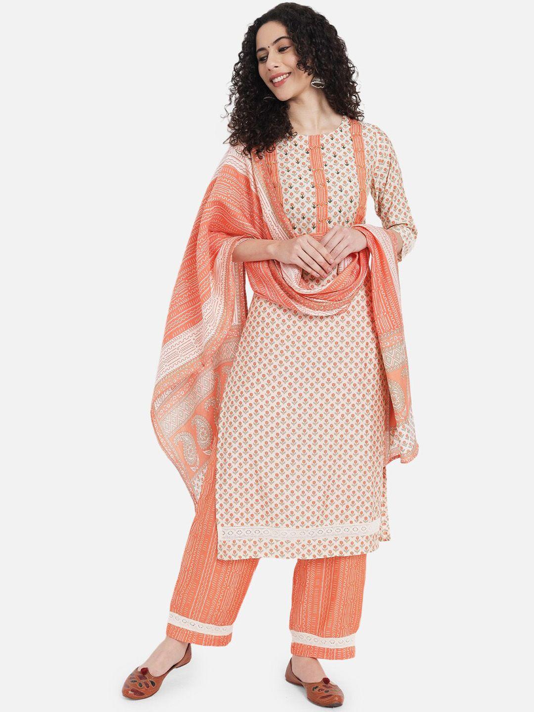 kalini floral printed chanderi cotton kurta with palazzos & dupatta